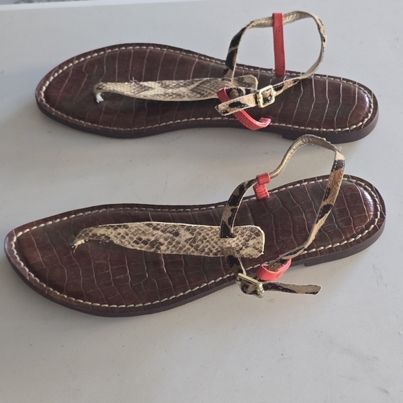 Sam Edelman Sandal Women Sz 8/8.5 Gigi Mixed Animal Print Leather  Cheetah Flat - Picture 9 of 12